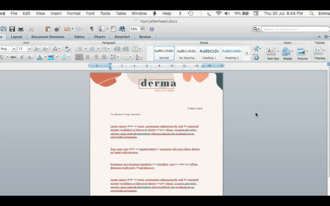 How to insert a letterhead into a word document